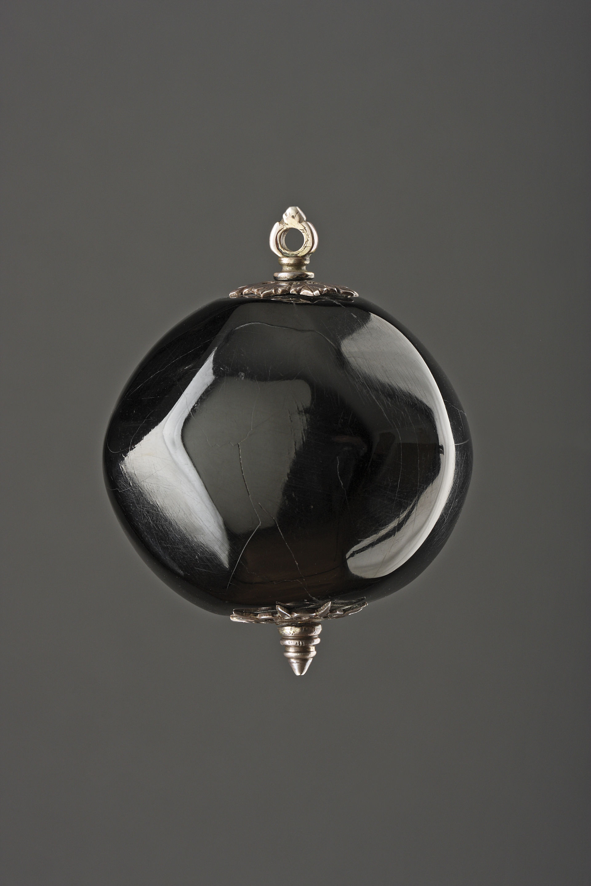 Spanish Jet Faceted Octagonal Silver Mounted Amuletic Pendant